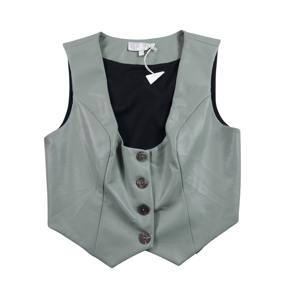 Corey‎ Lynn Calter Vest Top Womens S Sage Green Faux Leather Anthropologie Moto